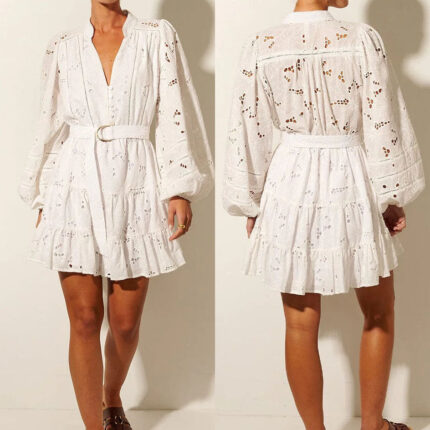 Button-through bodice with lace details mini dress